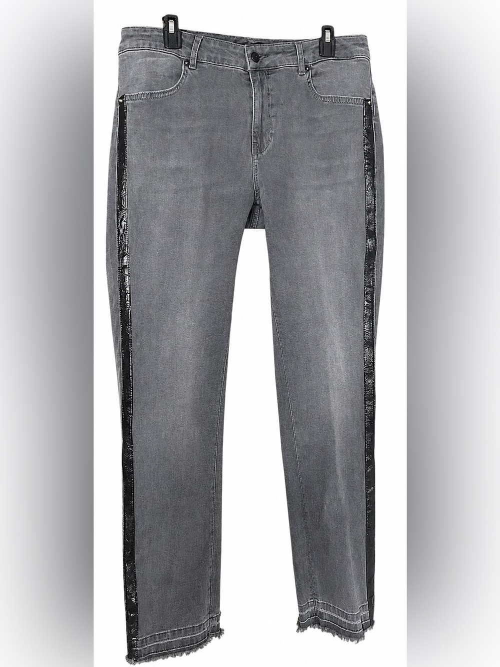 Escada Womens Grey Jeans with Black Patent Side Stripe 44 - Picture 2 of 11